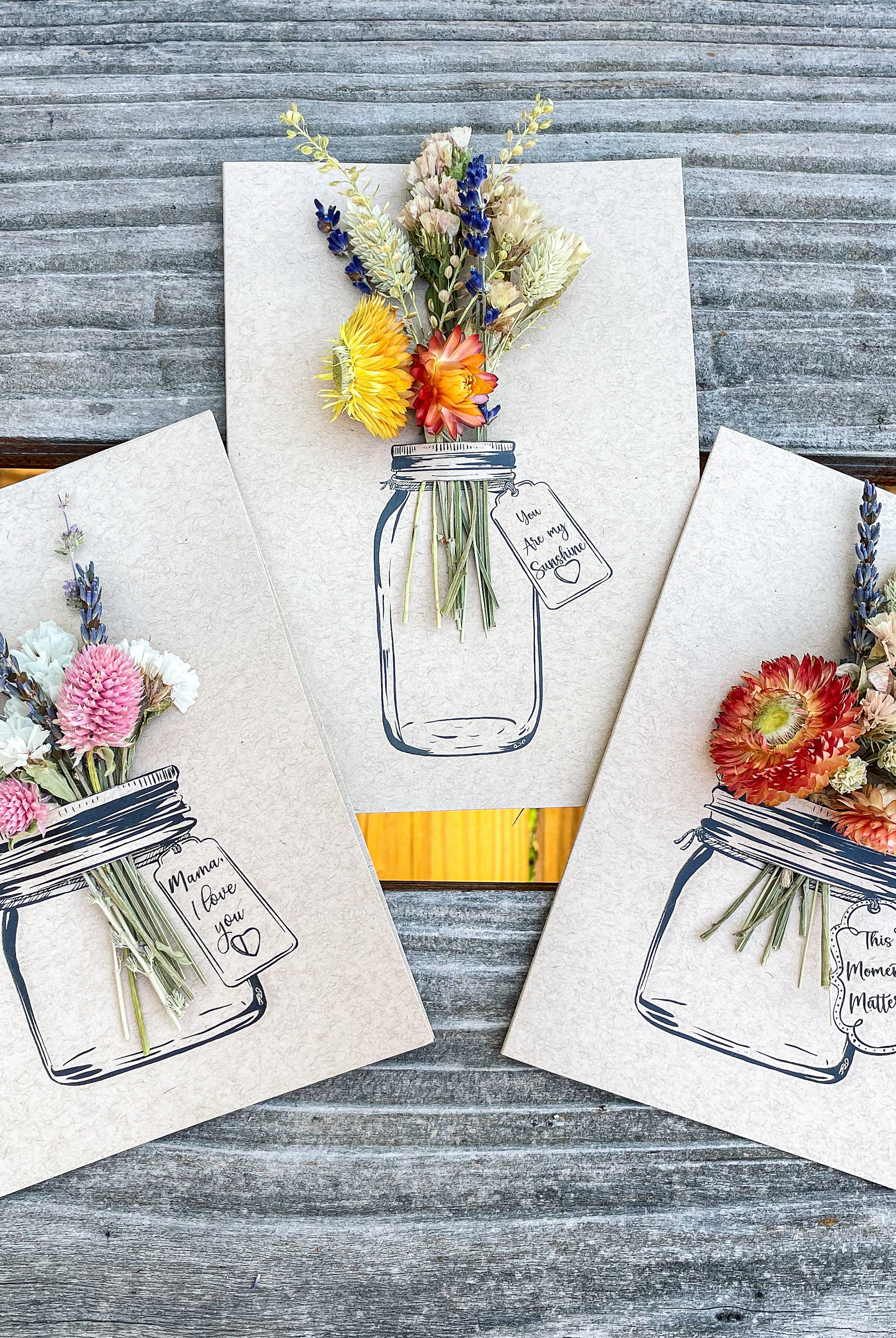 3 message collection - Mason Jar - Dried Flower Greeting Card