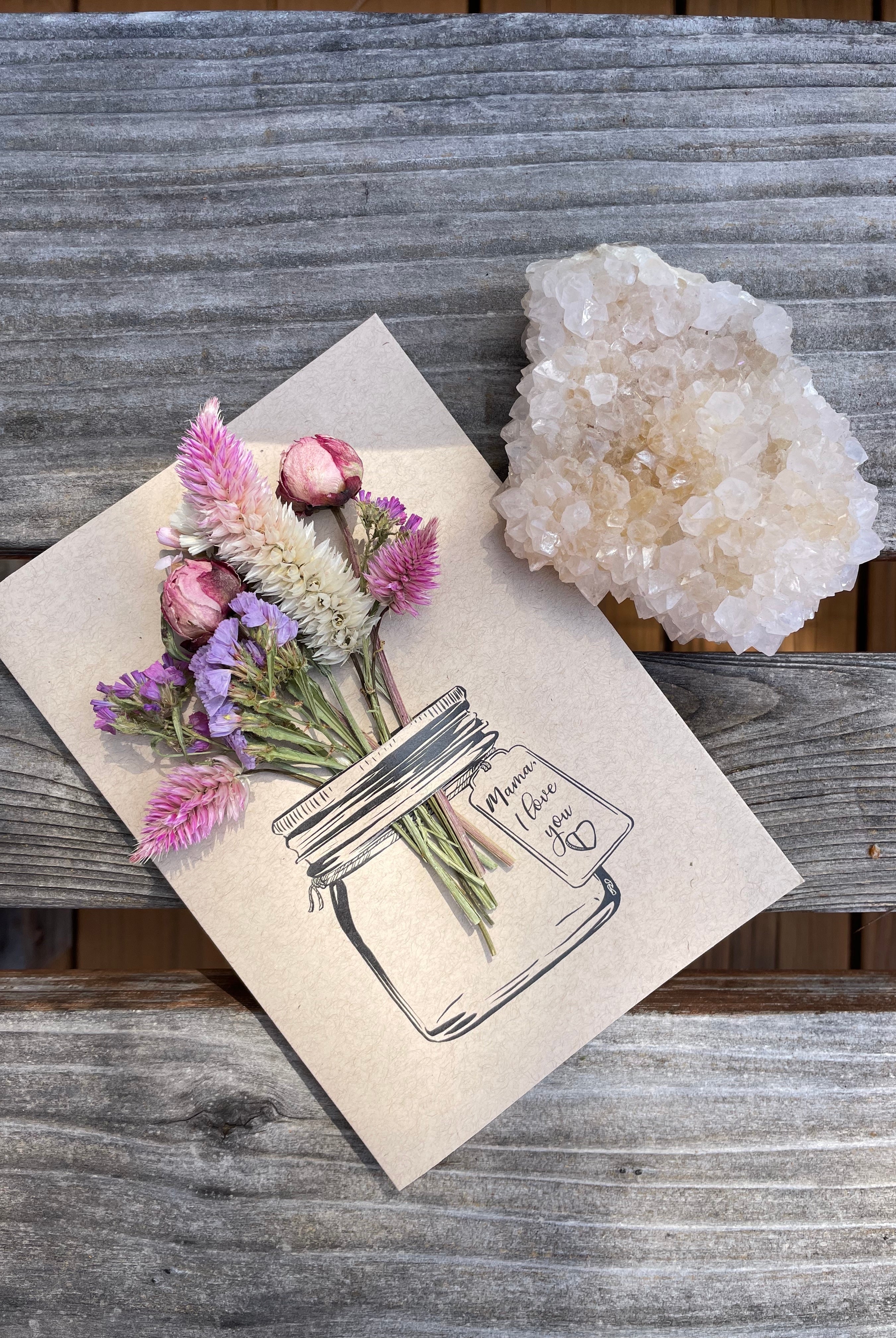 Mama, I Love You - Mason Jar - Dried Flower Greeting Card - out of box