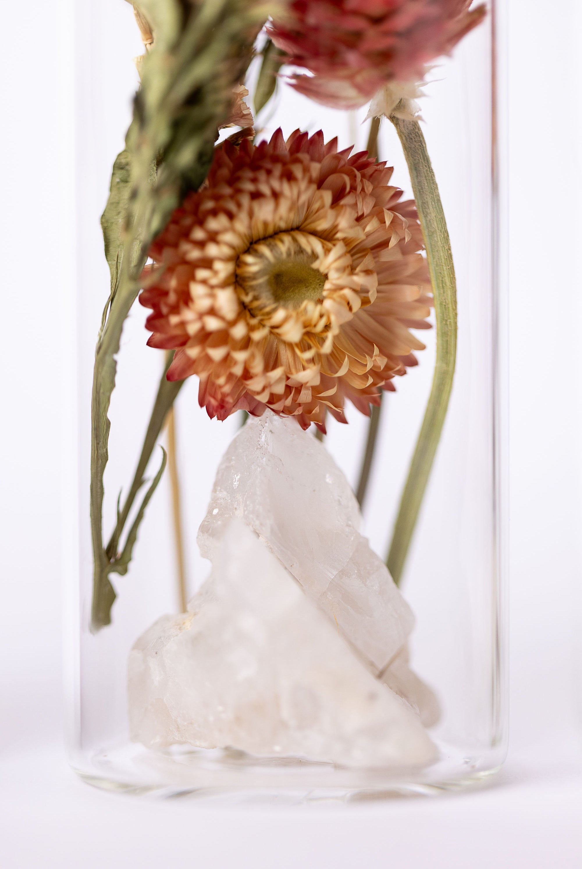 Dried Flower Herbarium - Clear Quartz Cluster Earth Vessel - crystal focus