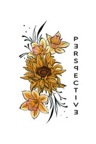 "Perspective" Sunflower and Narcissus temporary tattoo sheet from Orchid and Pine Tiny Intentions collection.