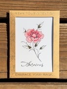 "Survivor" Peony flower temporary tattoo in packaging.