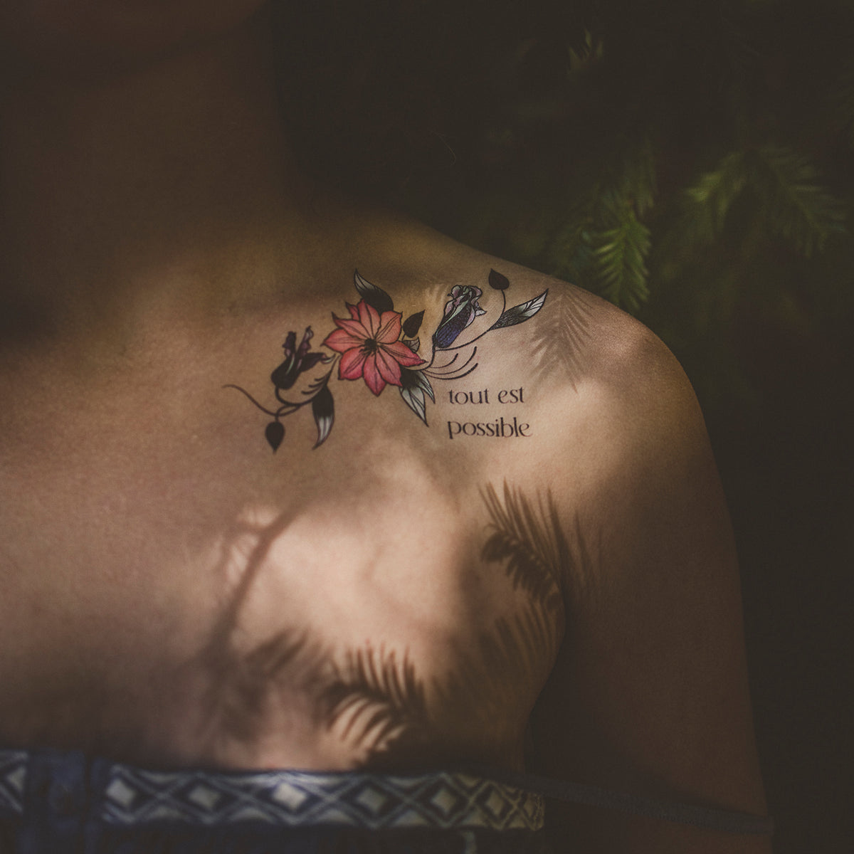 Flower Tattoo with Words as a Stem