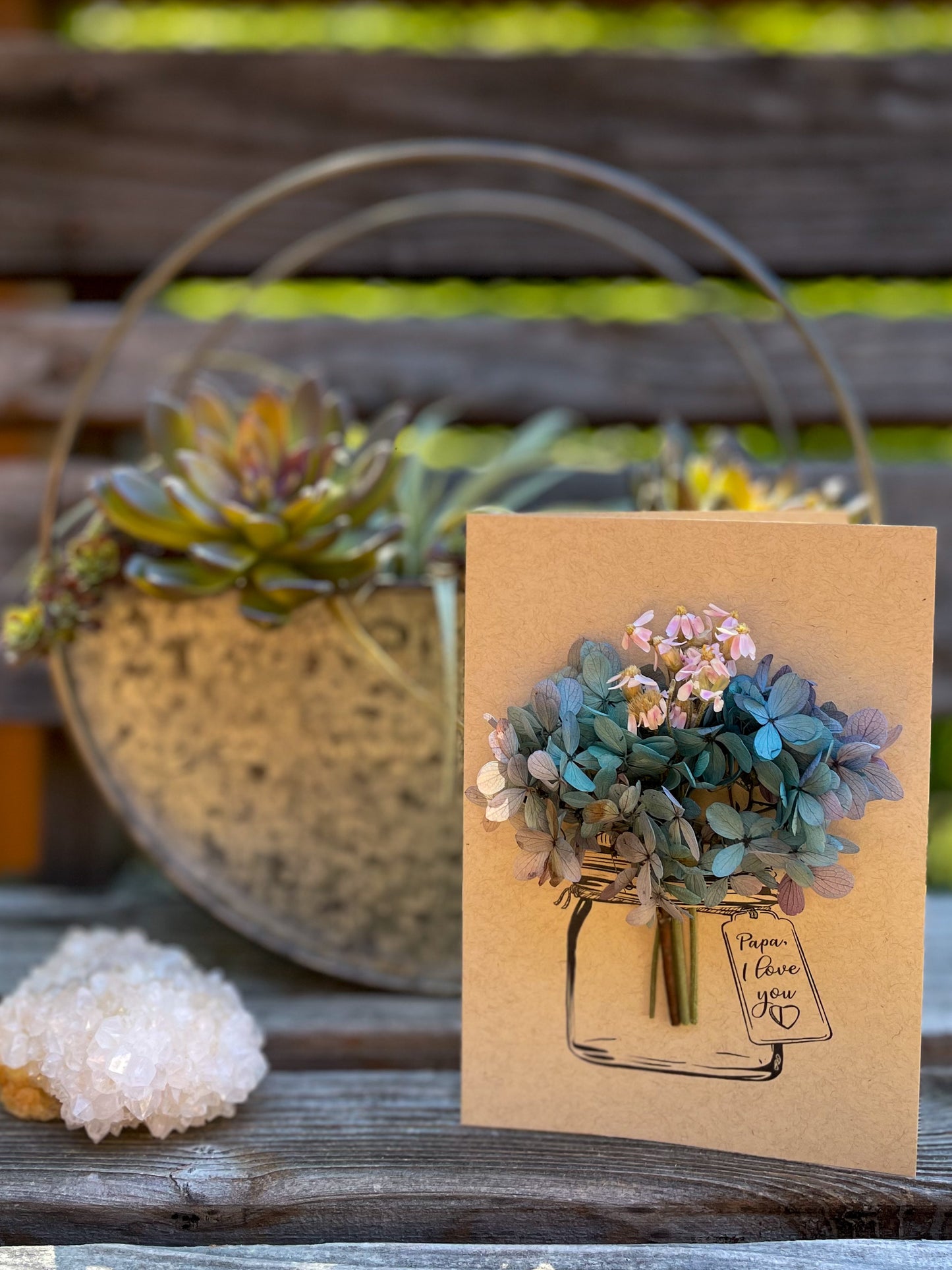 Papa, I Love You - Mason Jar Dried Floral Bouquet Card