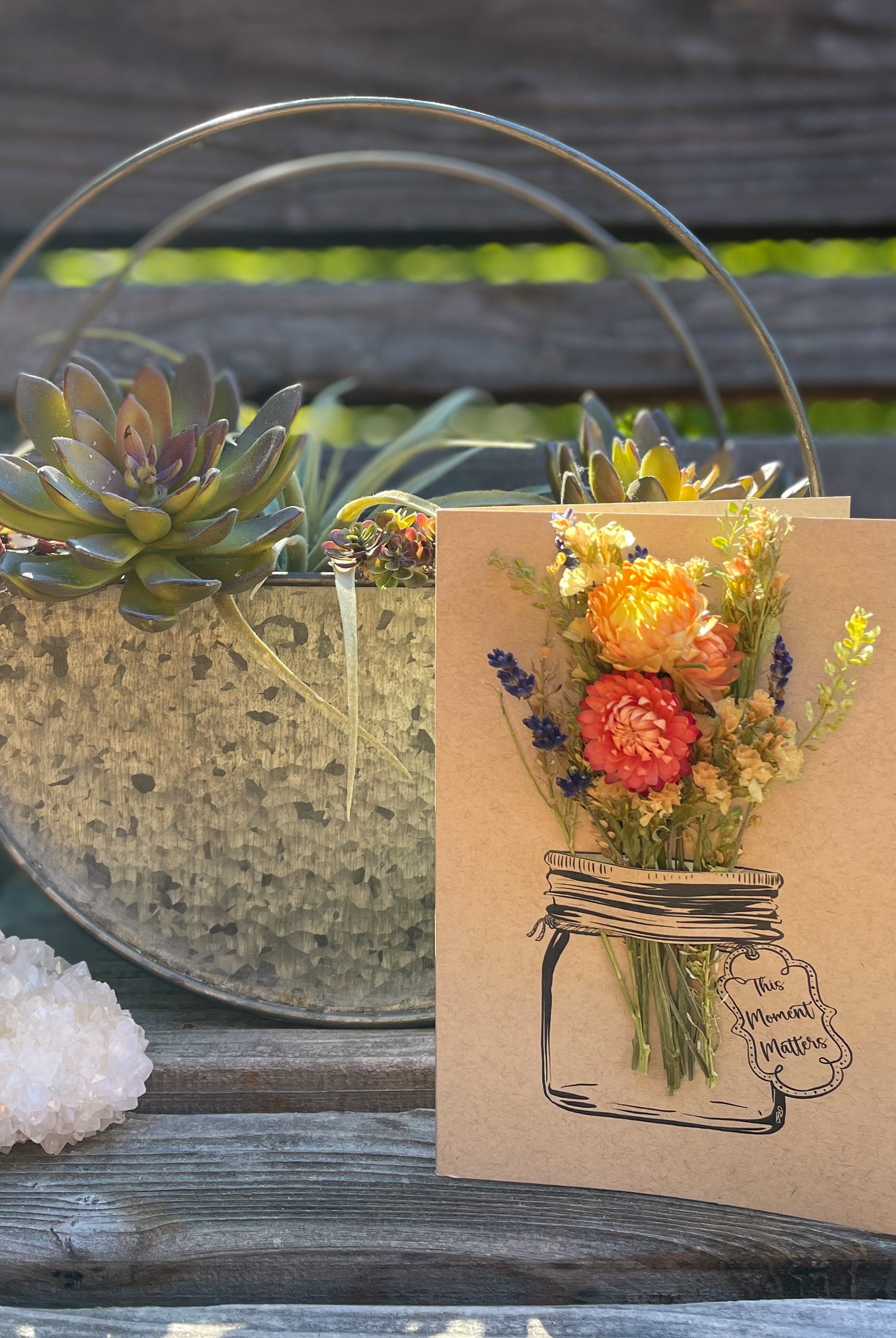 This Moment Matters - Mason Jar - Dried Flower Greeting Card - with decor