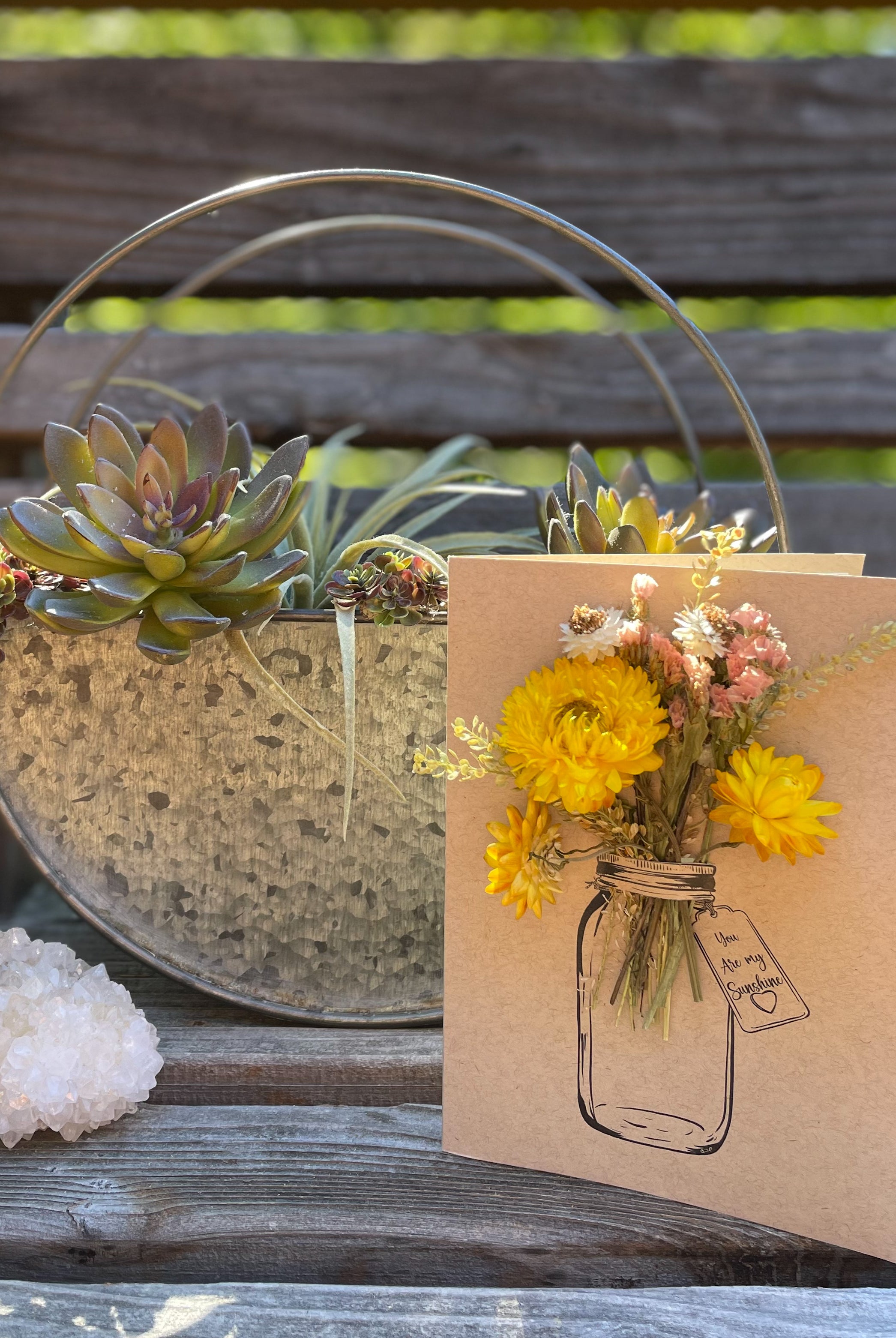 You Are My Sunshine - Mason Jar - Dried Flower Greeting Card - with decor