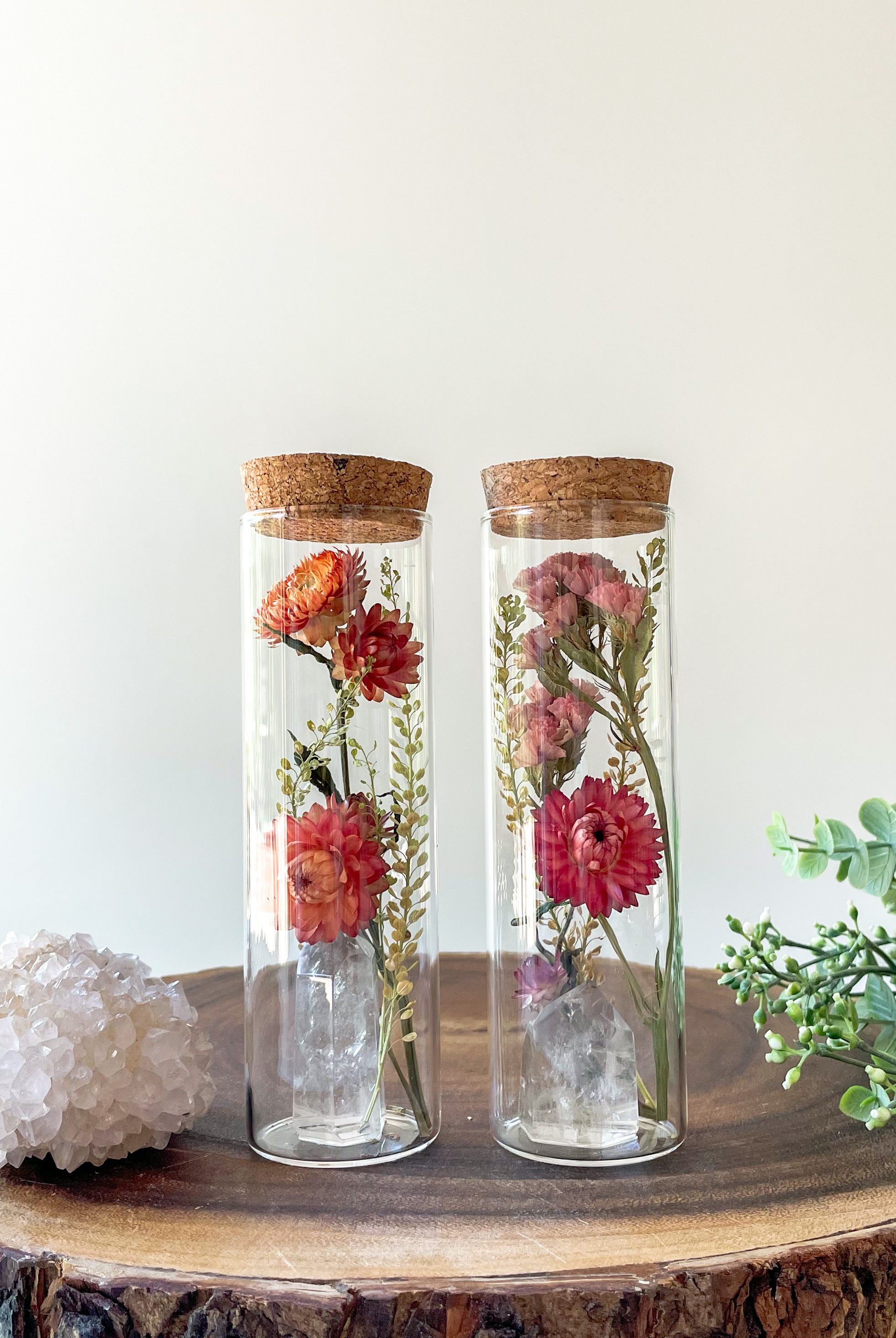 Dried Flower Herbarium - Clear Quartz Tower Earth Vessel - MEDIUM - flower assortment