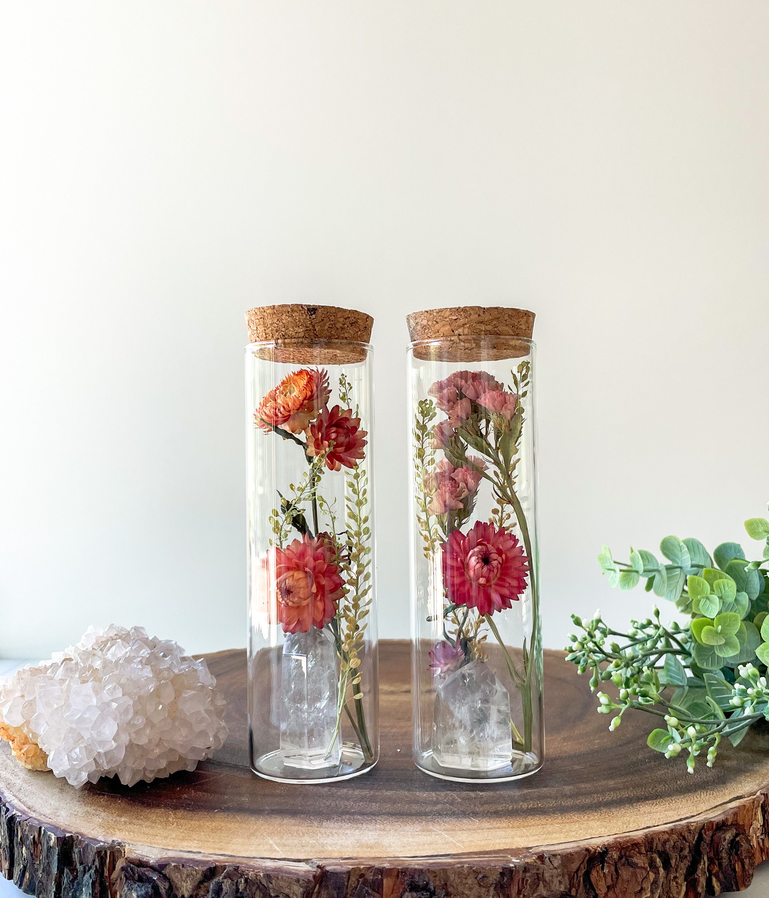 Dried Flower Herbarium - Clear Quartz Tower Earth Vessel - MEDIUM - flower assortment