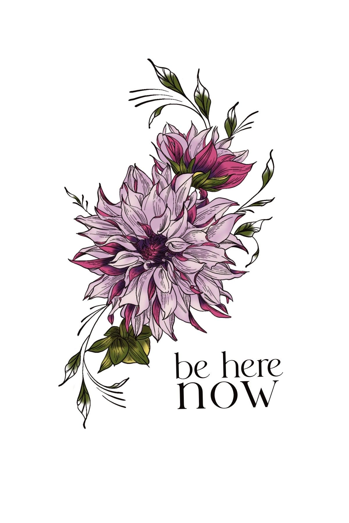 Be Here Now dahlia temporary tattoo for mindfulness