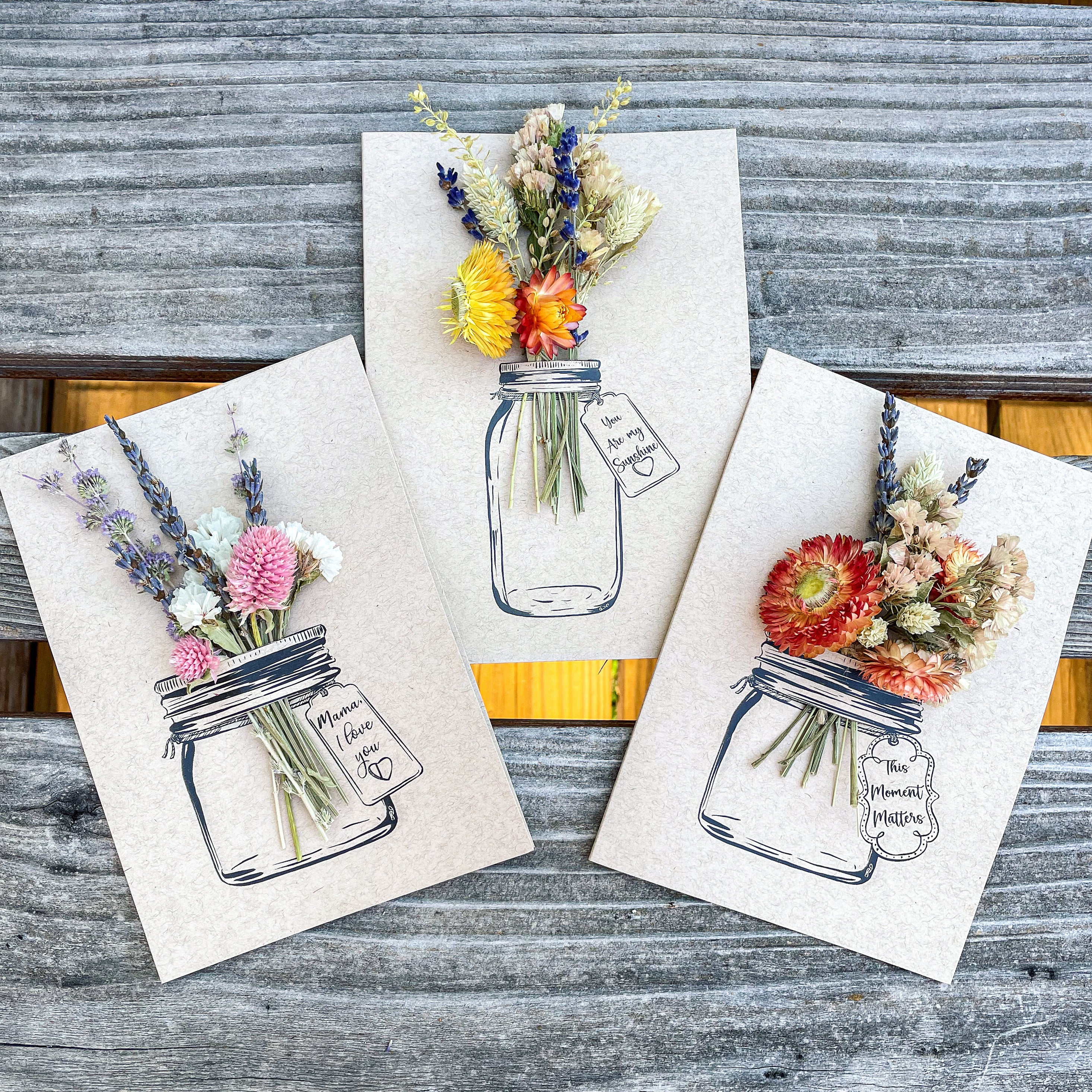 3 message collection - Mason Jar - Dried Flower Greeting Card