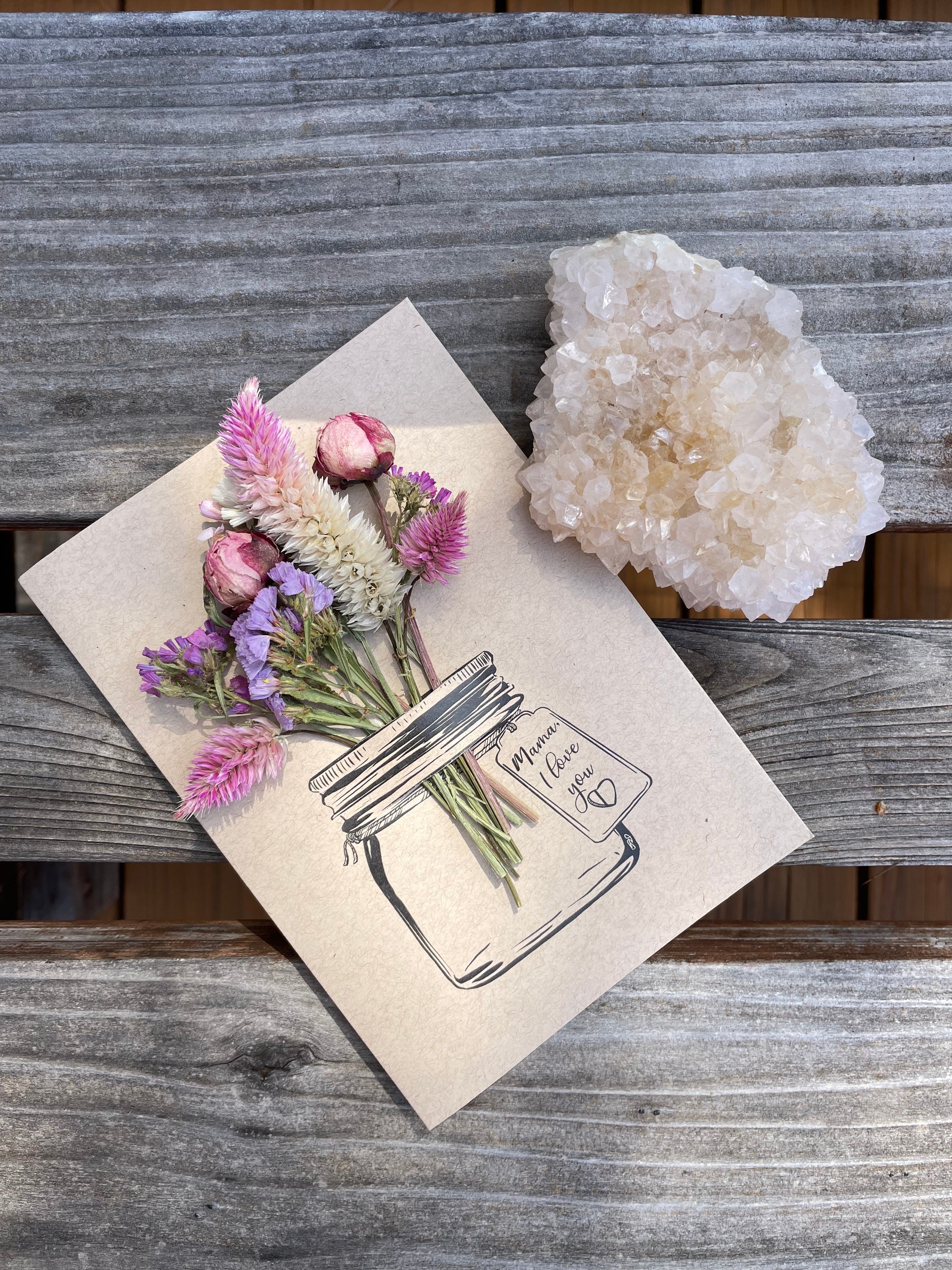 Mama, I Love You - Mason Jar - Dried Flower Greeting Card - out of box