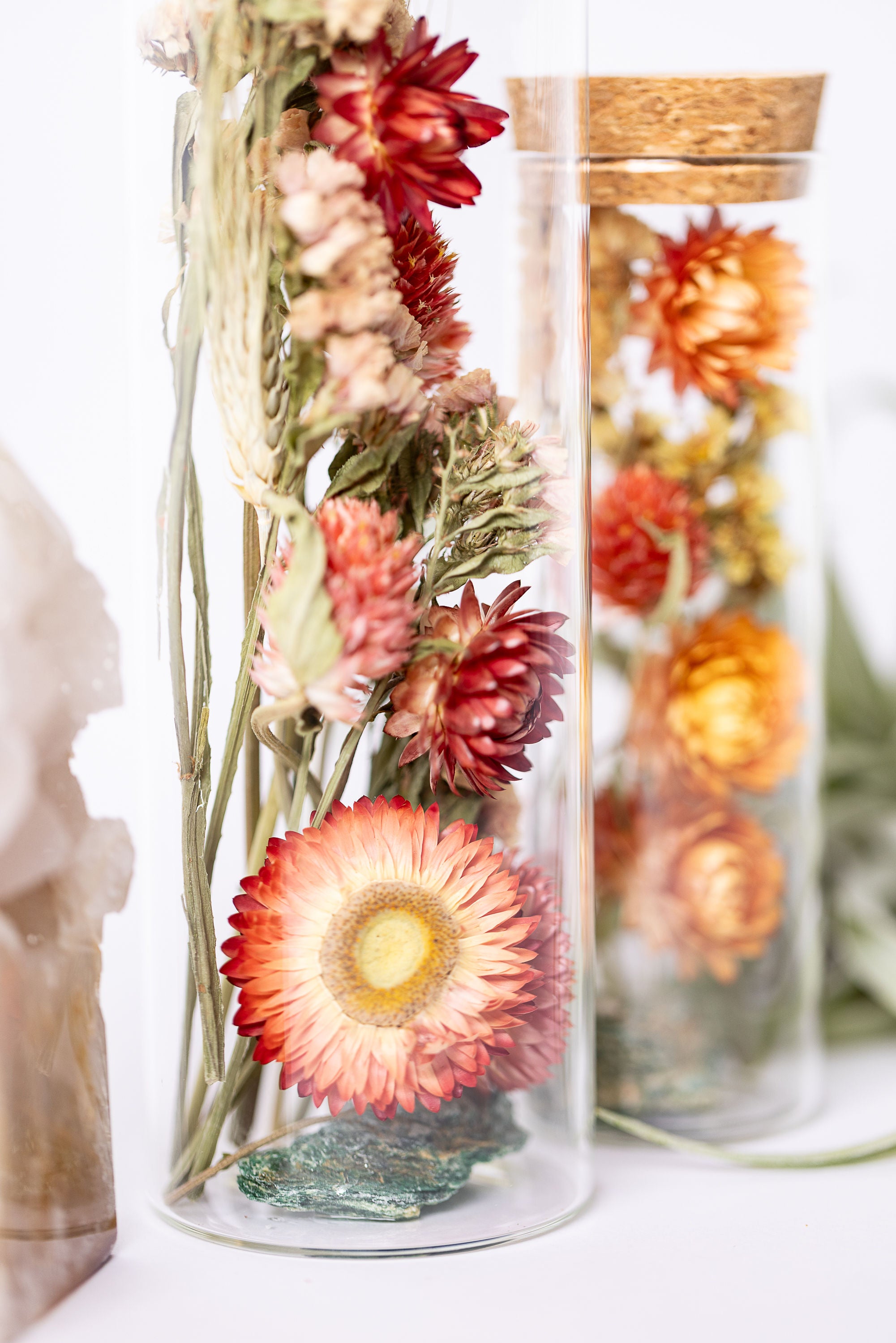 Dried Flower Herbarium - Fuchsite Earth Vessel - LARGE - two vessels zoomed in