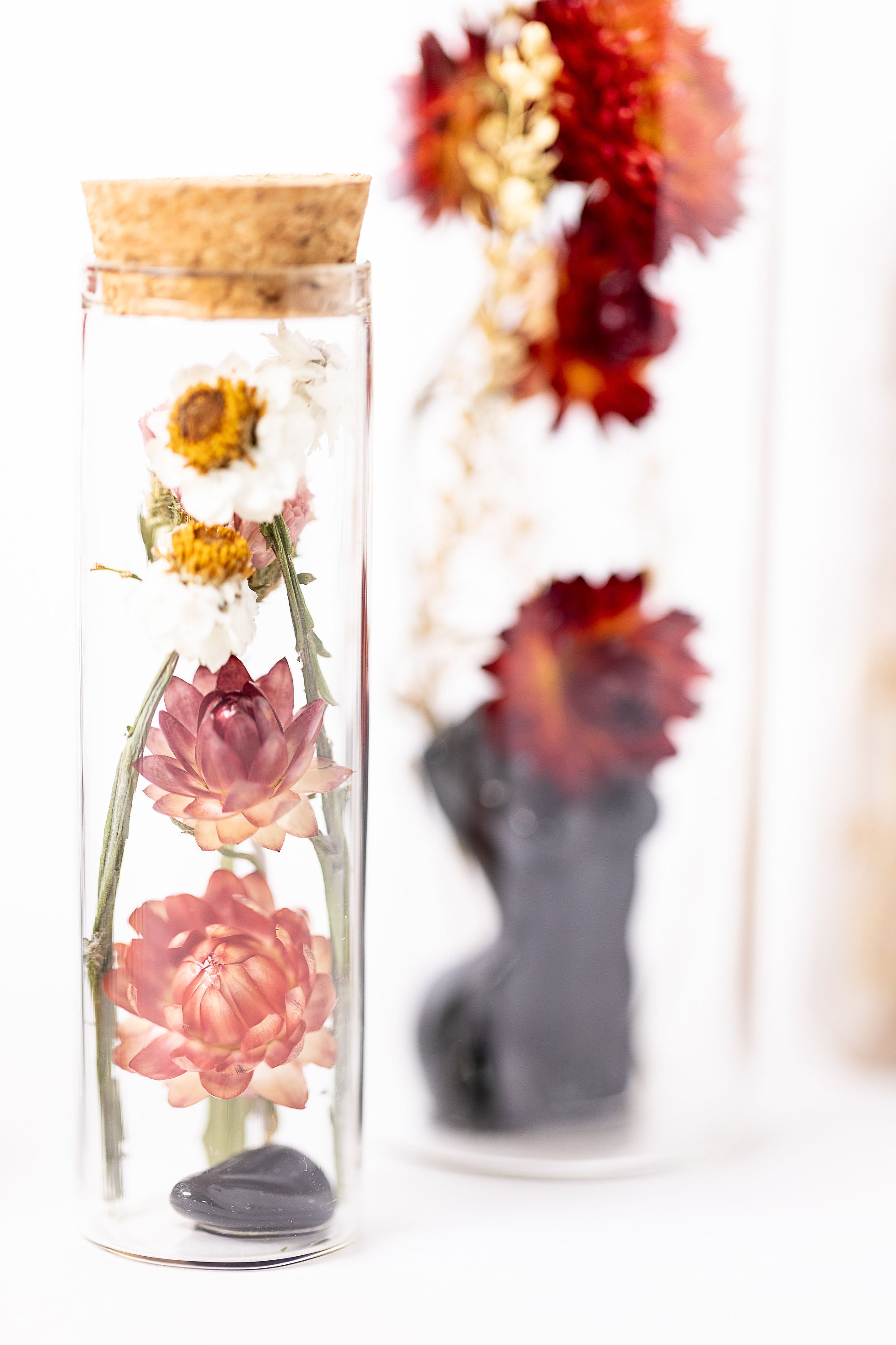 Dried Flower Herbarium - Obsidian Earth Vessel - MINI - with another behind