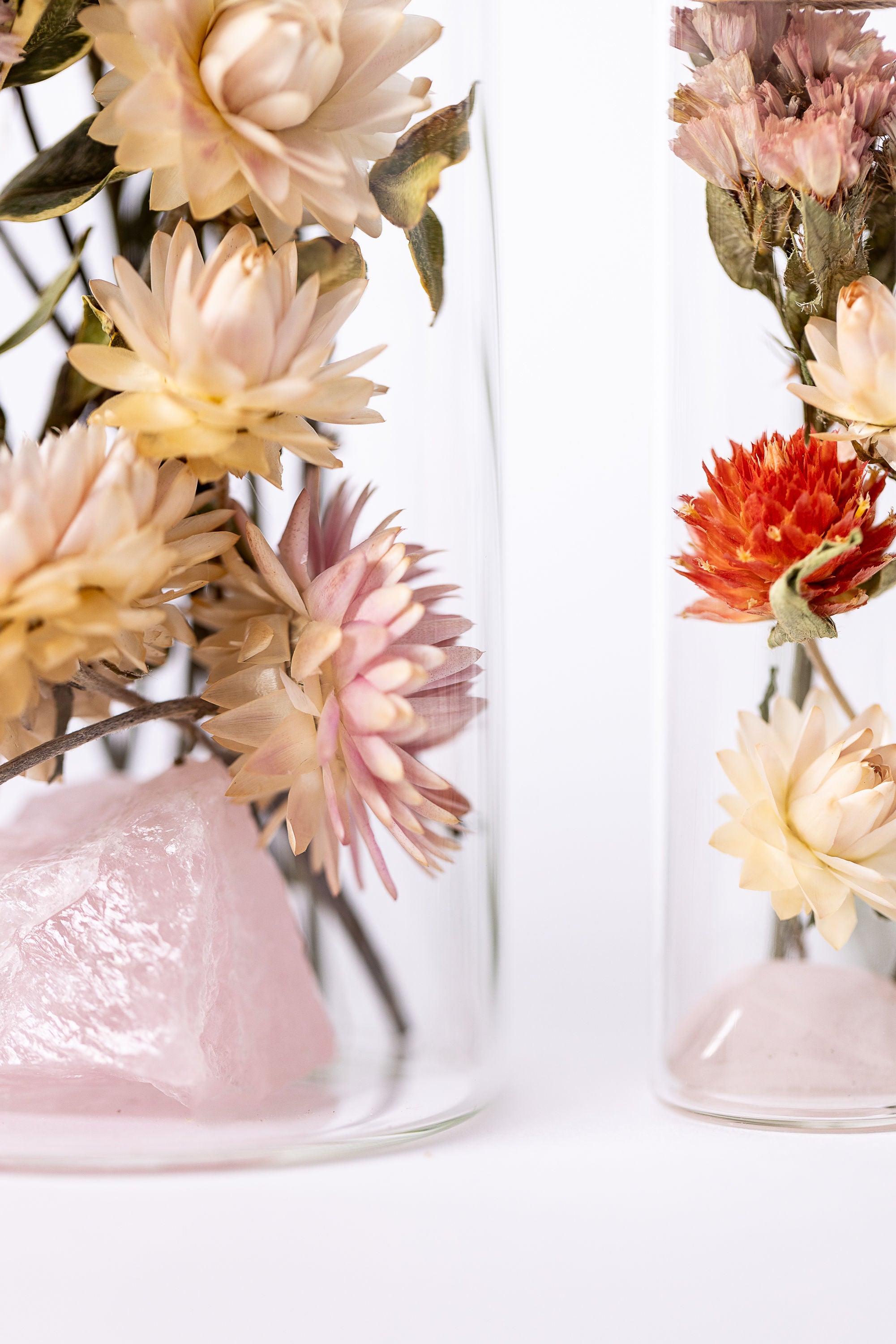 Dried Flower Herbarium - Rose Quartz Earth Vessel  - LARGE - crystal focus