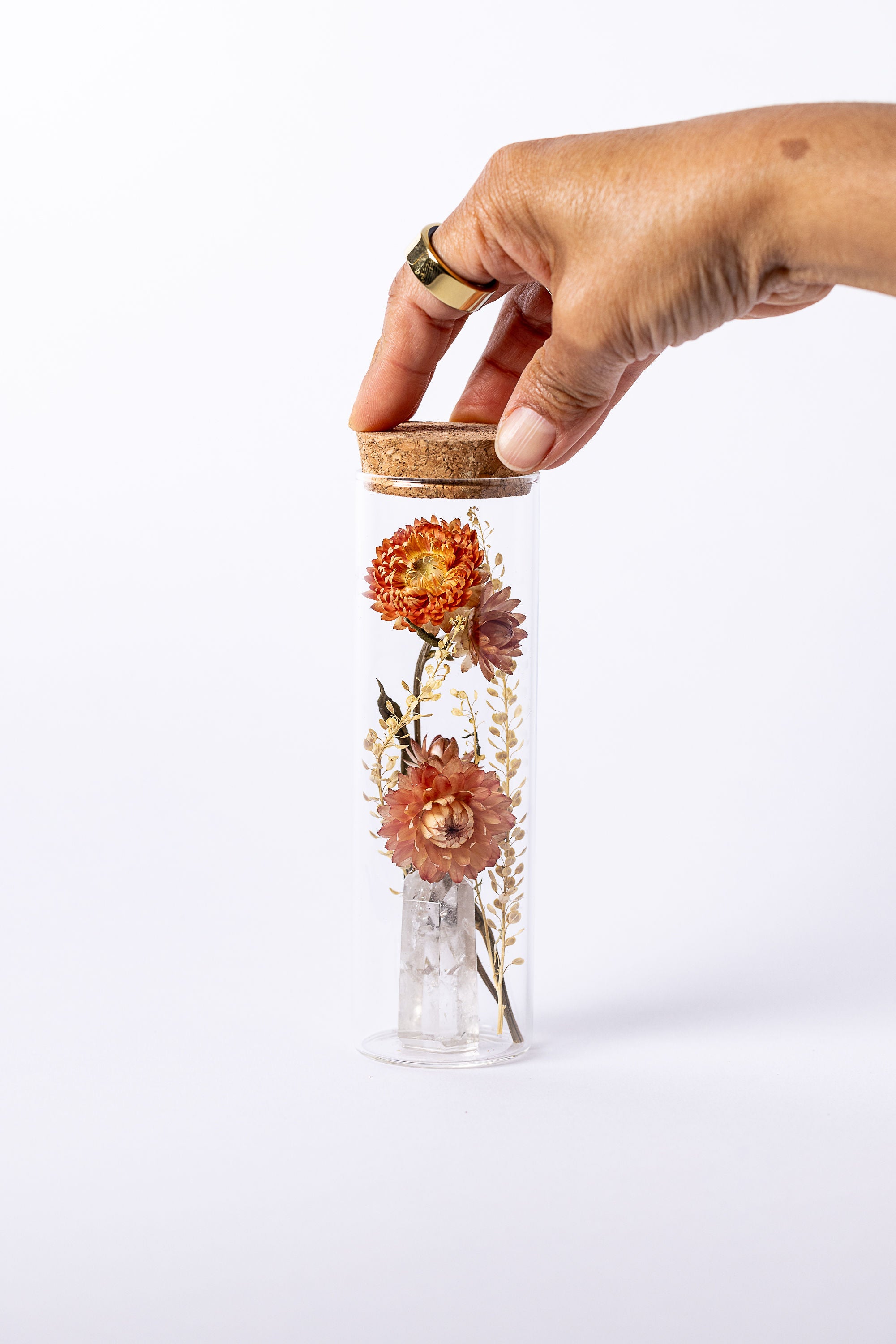 Dried Flower Herbarium - Clear Quartz Tower Earth Vessel - MEDIUM - with hand
