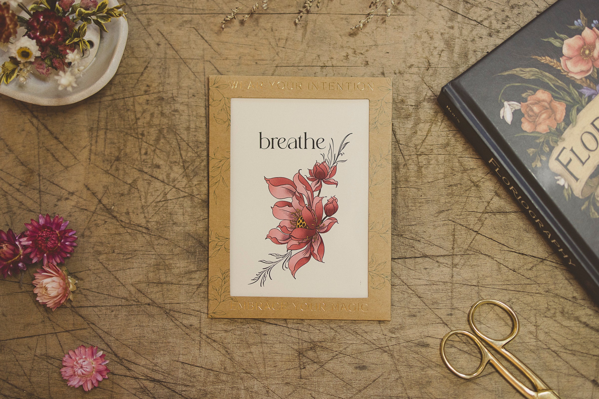 Orchid and Pine Tiny Intentions "Breathe" tattoo packaging