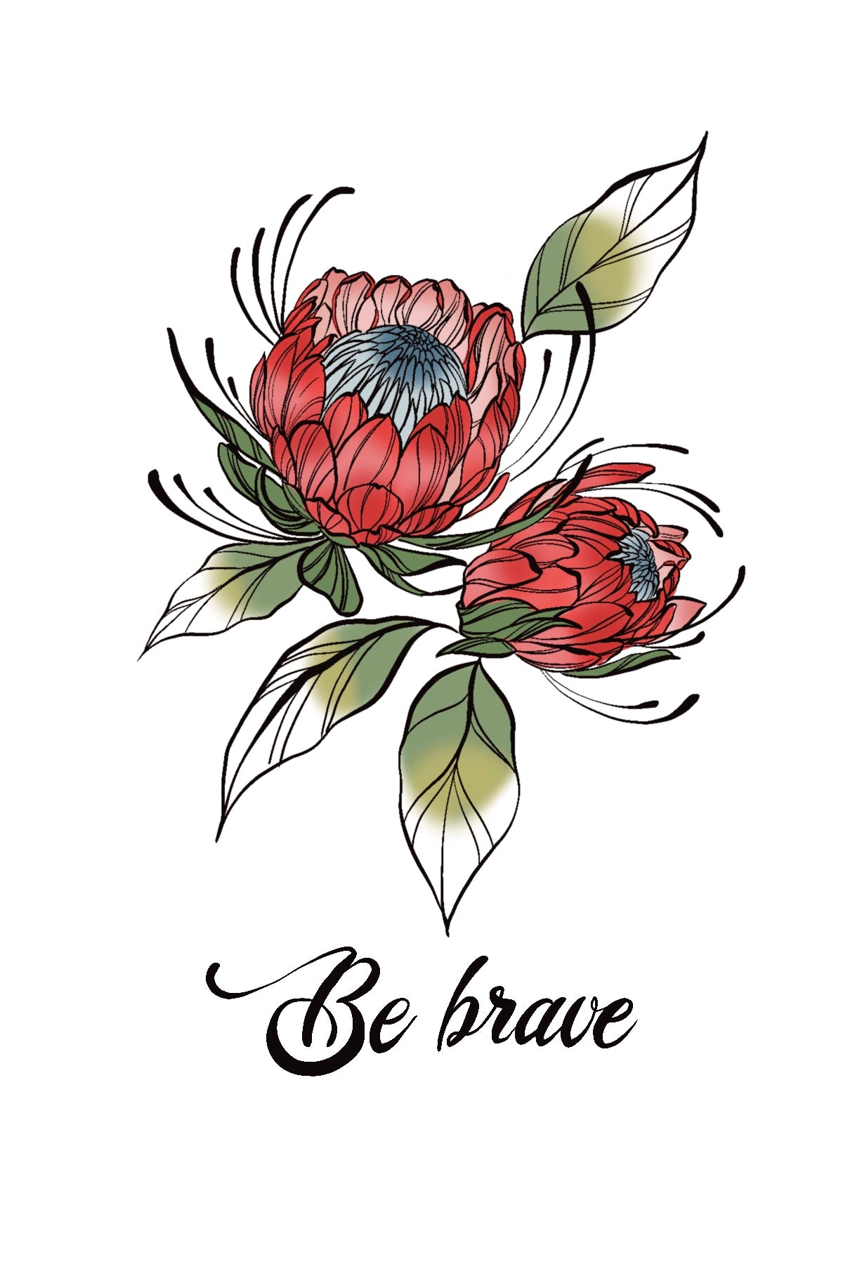 "Be Brave" Protea flower temporary tattoo by Orchid and Pine