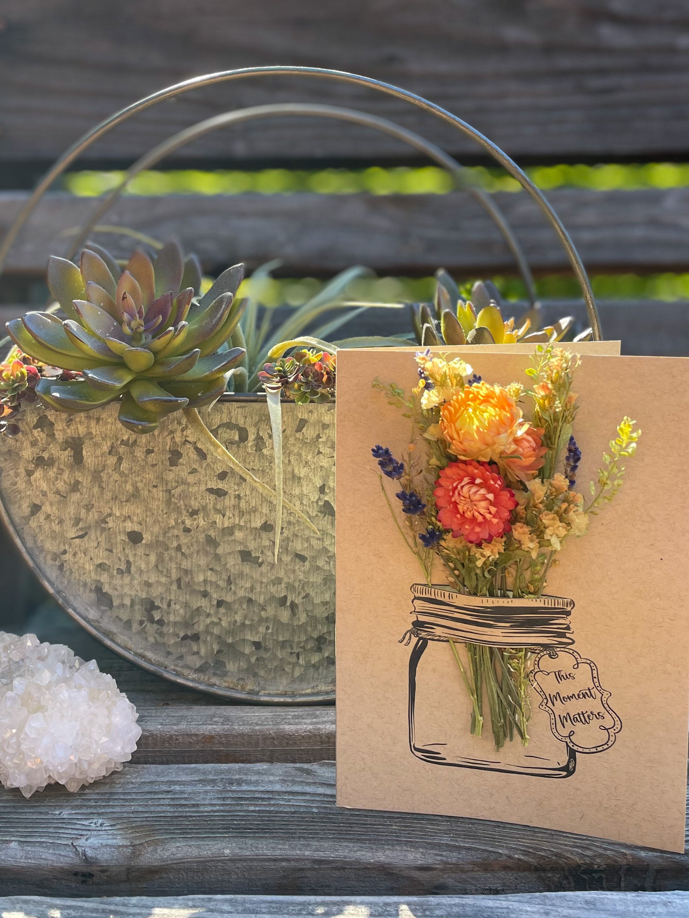 This Moment Matters - Mason Jar - Dried Flower Greeting Card - with decor