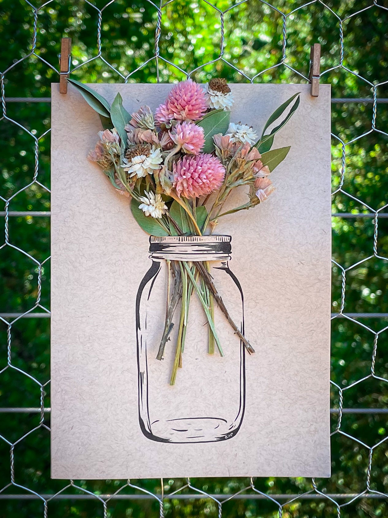 Just Because - Blank Space Mason Jar - Dried Flower Greeting Card - out of box