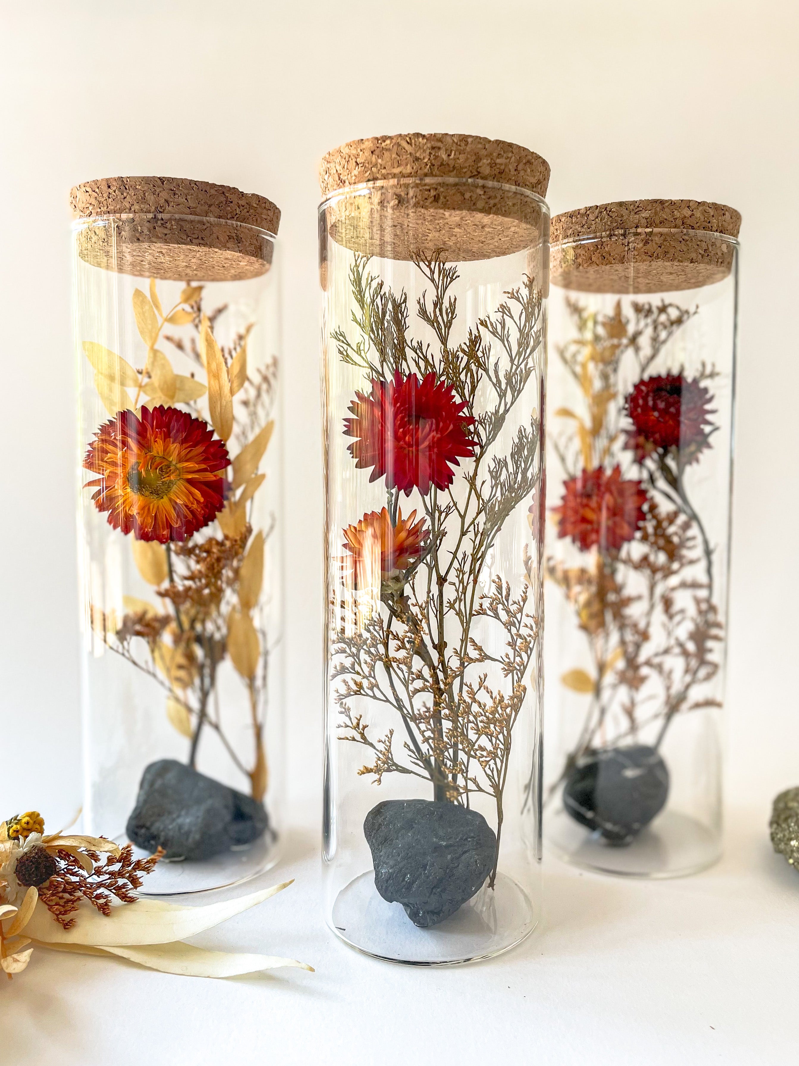 Dried Flower Herbarium - Obsidian Earth Vessel - LARGE - flower variety